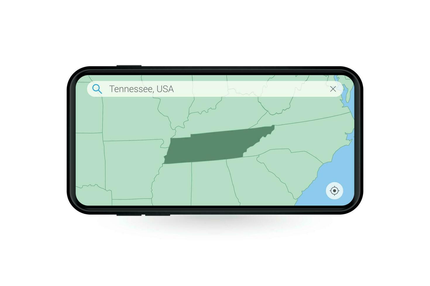 zoeken kaart van Tennessee in smartphone kaart sollicitatie. kaart van Tennessee in cel telefoon. vector