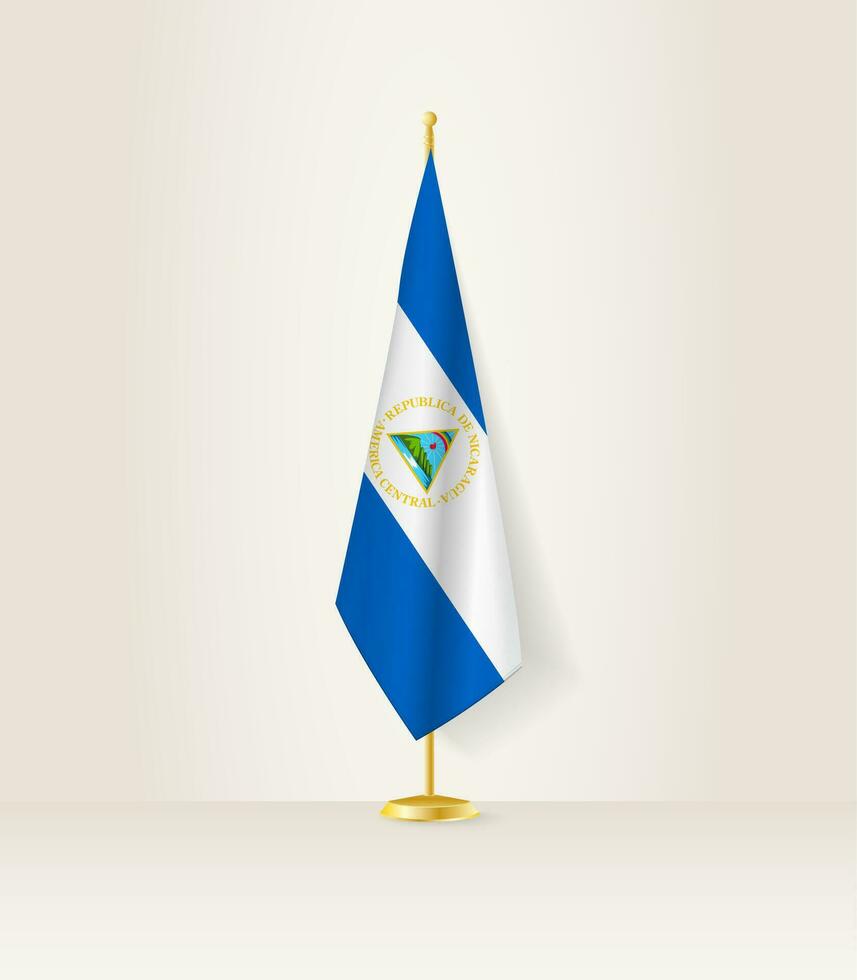 Nicaragua vlag Aan een vlag stellage. vector