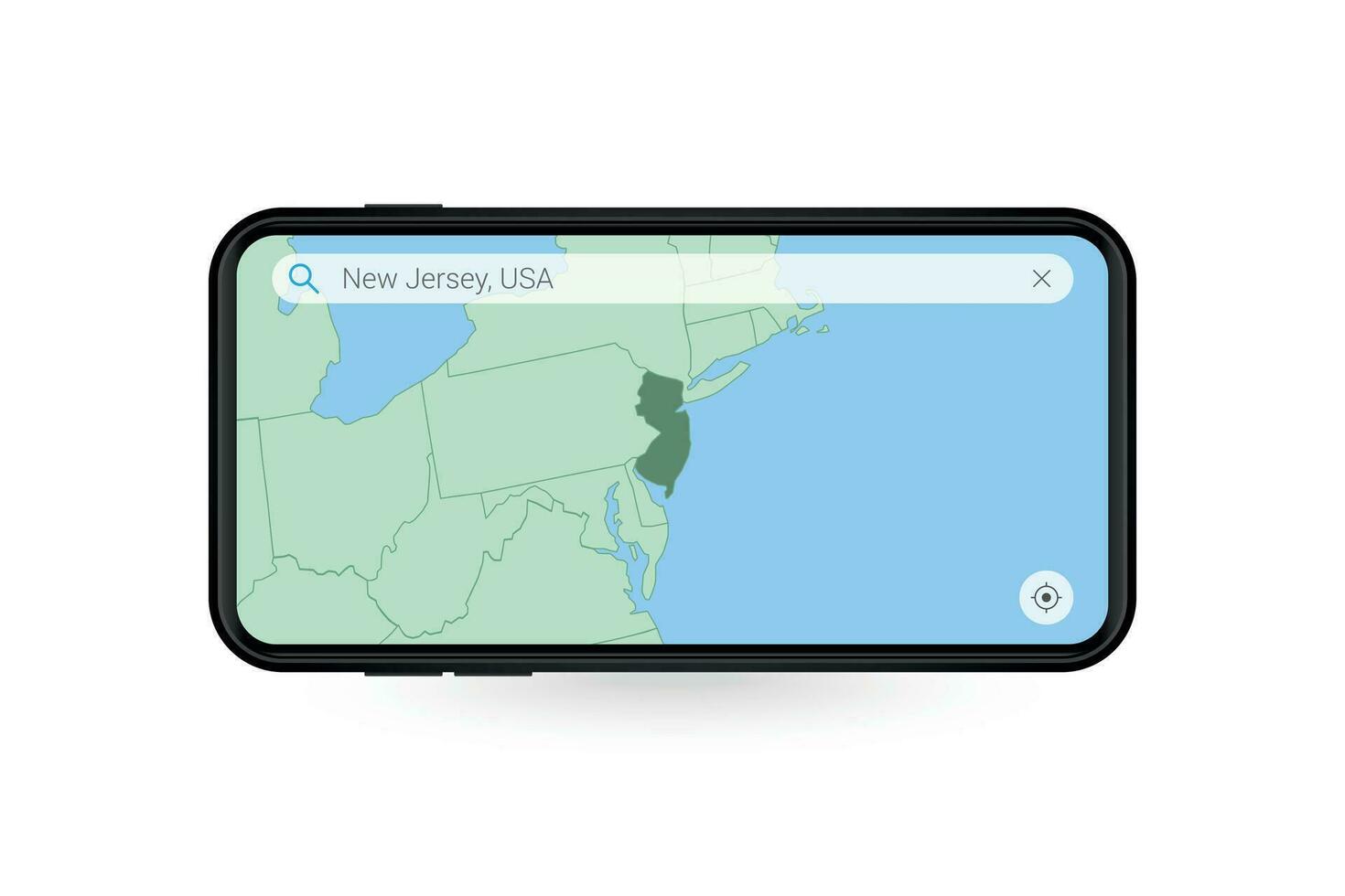 zoeken kaart van nieuw Jersey in smartphone kaart sollicitatie. kaart van nieuw Jersey in cel telefoon. vector