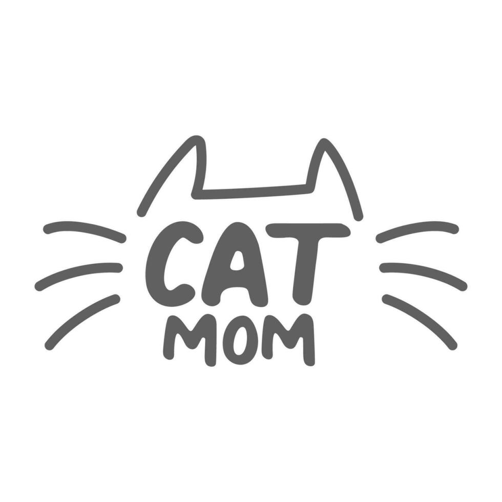 kat mama. belettering tekst ontwerp voor kat geliefden met kat oren en bakkebaarden. vector