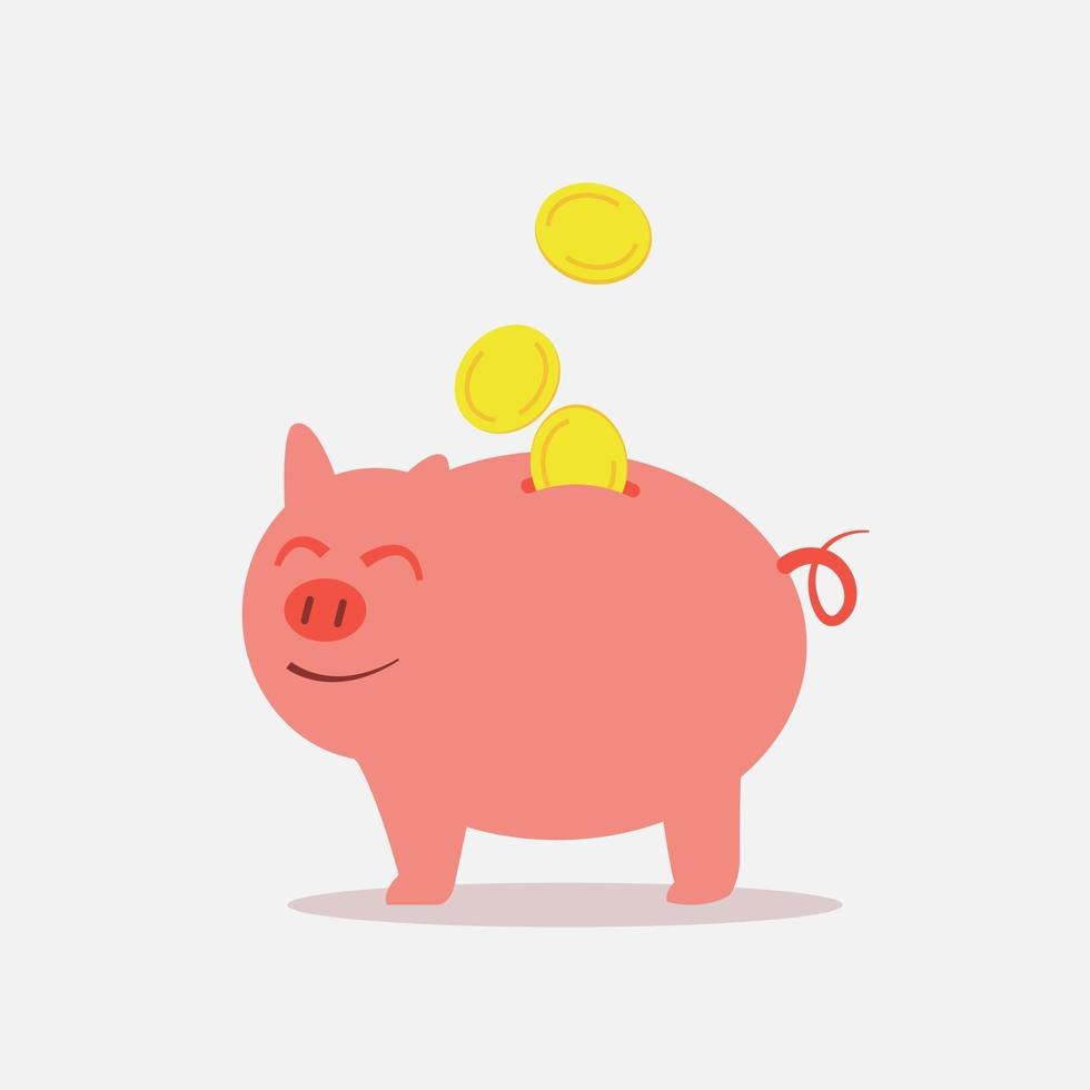 spaarvarken bespaart geld een gelukkig gevoel. gelukkig varken spaart munten. vector