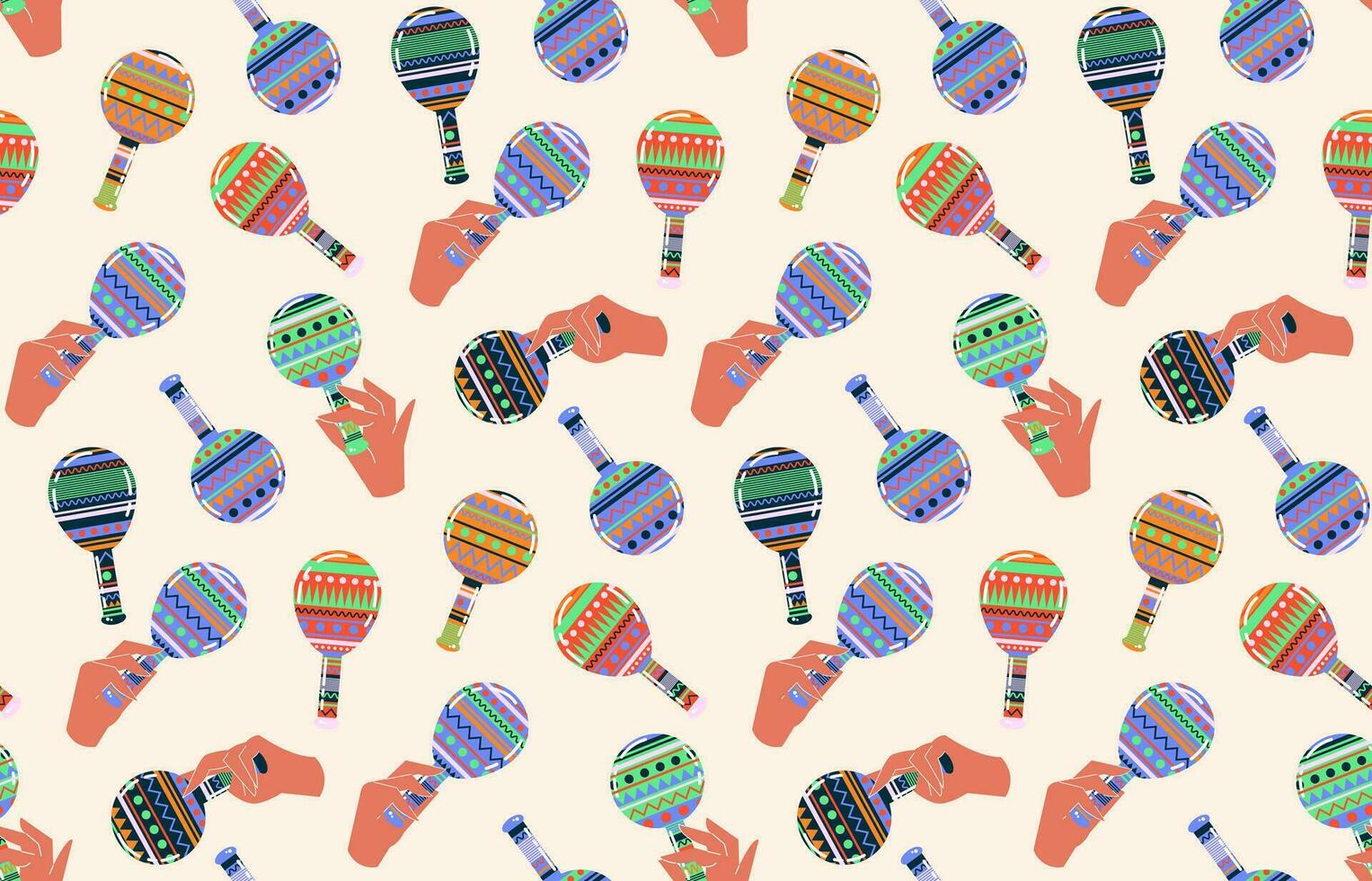 naadloos patroon Mexicaans maracas. musical instrument maracas. sombrero, tekenfilm stijl maracas, schedel, gitaar, cactus. Mexicaans vakantie attribuut, traditioneel Latijns musical instrument. vector