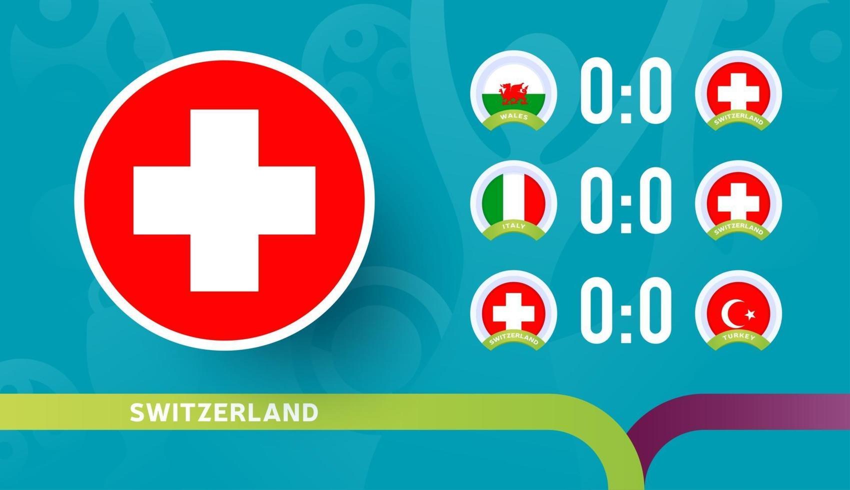 zwitserse nationale ploeg schema wedstrijden in de laatste fase van het voetbalkampioenschap 2020. vectorillustratie van voetbal 2020-wedstrijden. vector