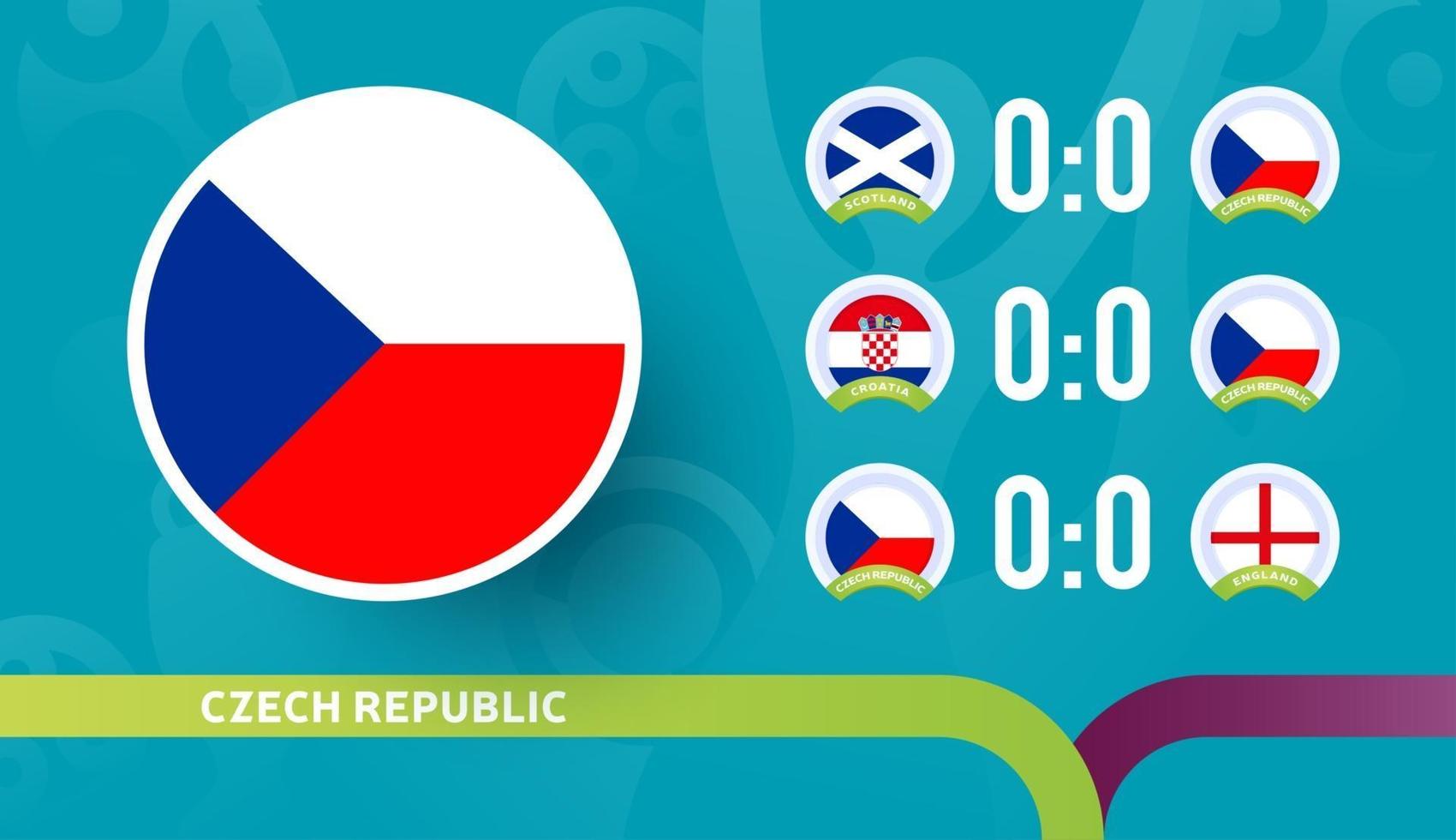 tsjechisch nationale team schema wedstrijden in de laatste fase van het voetbalkampioenschap 2020. vectorillustratie van voetbal 2020-wedstrijden vector