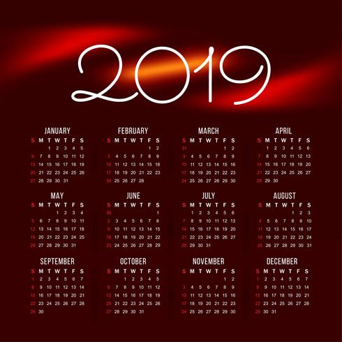 Abstract nieuwjaar 2019 kleurrijk kalenderontwerp vector