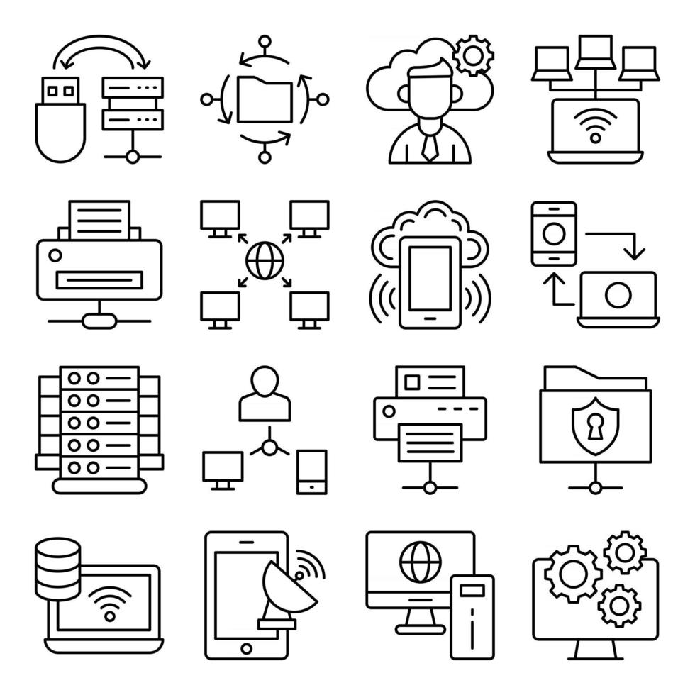 pakket lineaire pictogrammen voor servernetwerken vector