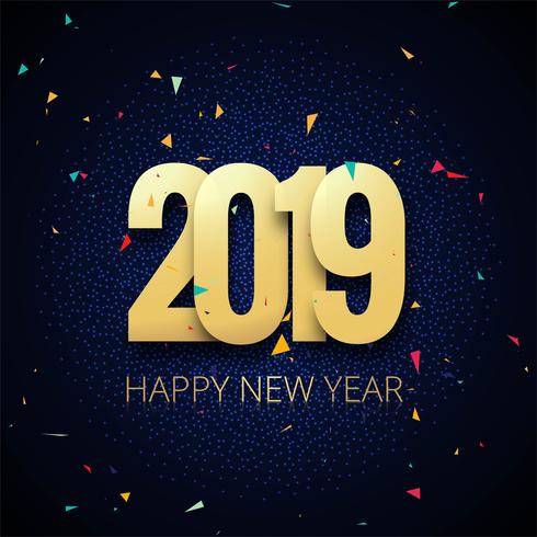 Gelukkige de vierings kleurrijke achtergrond van de Nieuwjaar 2019 kaart vector