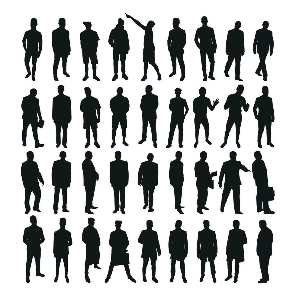 beeld mannetje silhouetten. mensen, menselijk, persoon, Mens, Heren, jongen, jongen, kerel, jongeling, jongen. zakenlieden, arbeiders, vrienden, studenten, demonstranten, professor, publiek vector