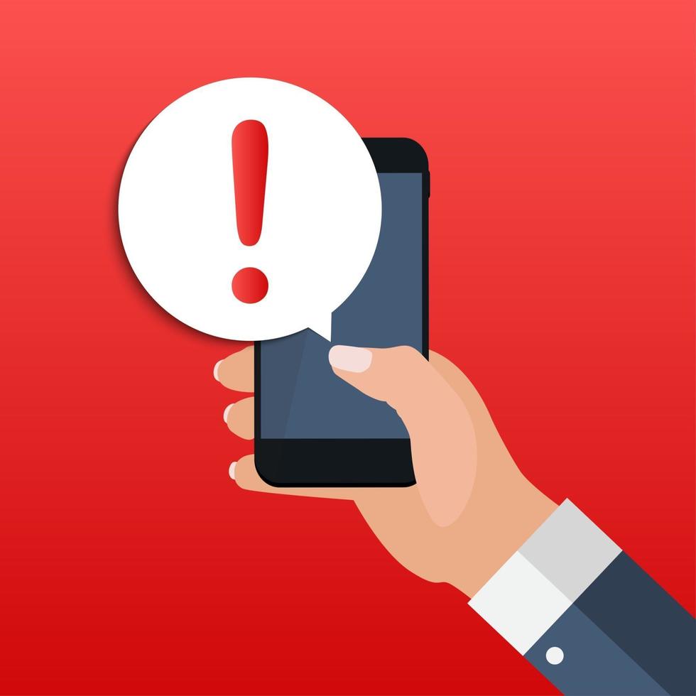 waarschuwingsbericht mobiele melding op het smartphoneschermconcept. vector illustratie