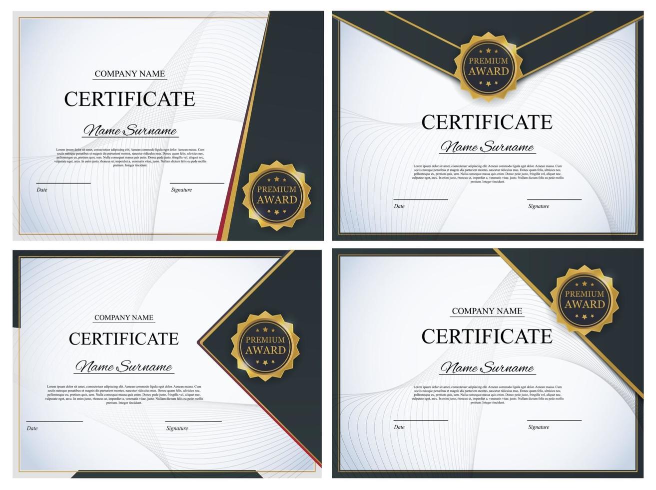 certificaatsjabloon achtergrond collectie set. award diploma ontwerp leeg. vector illustratie