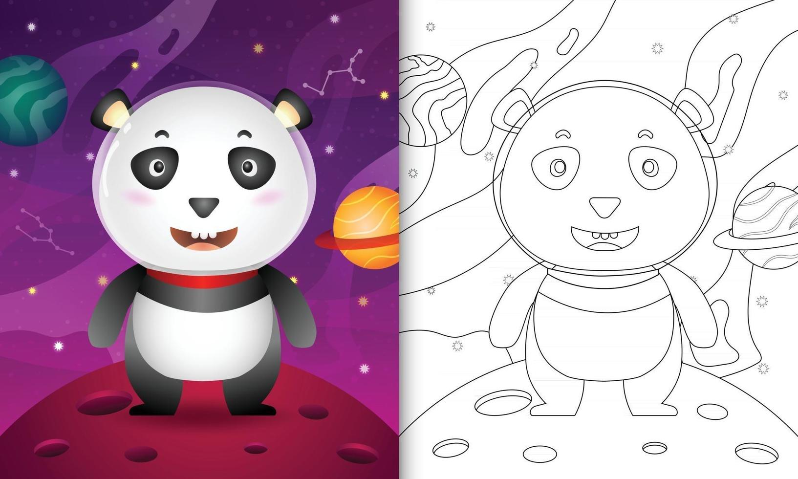 kleurboek voor kinderen met een schattige panda in de ruimtemelkweg vector