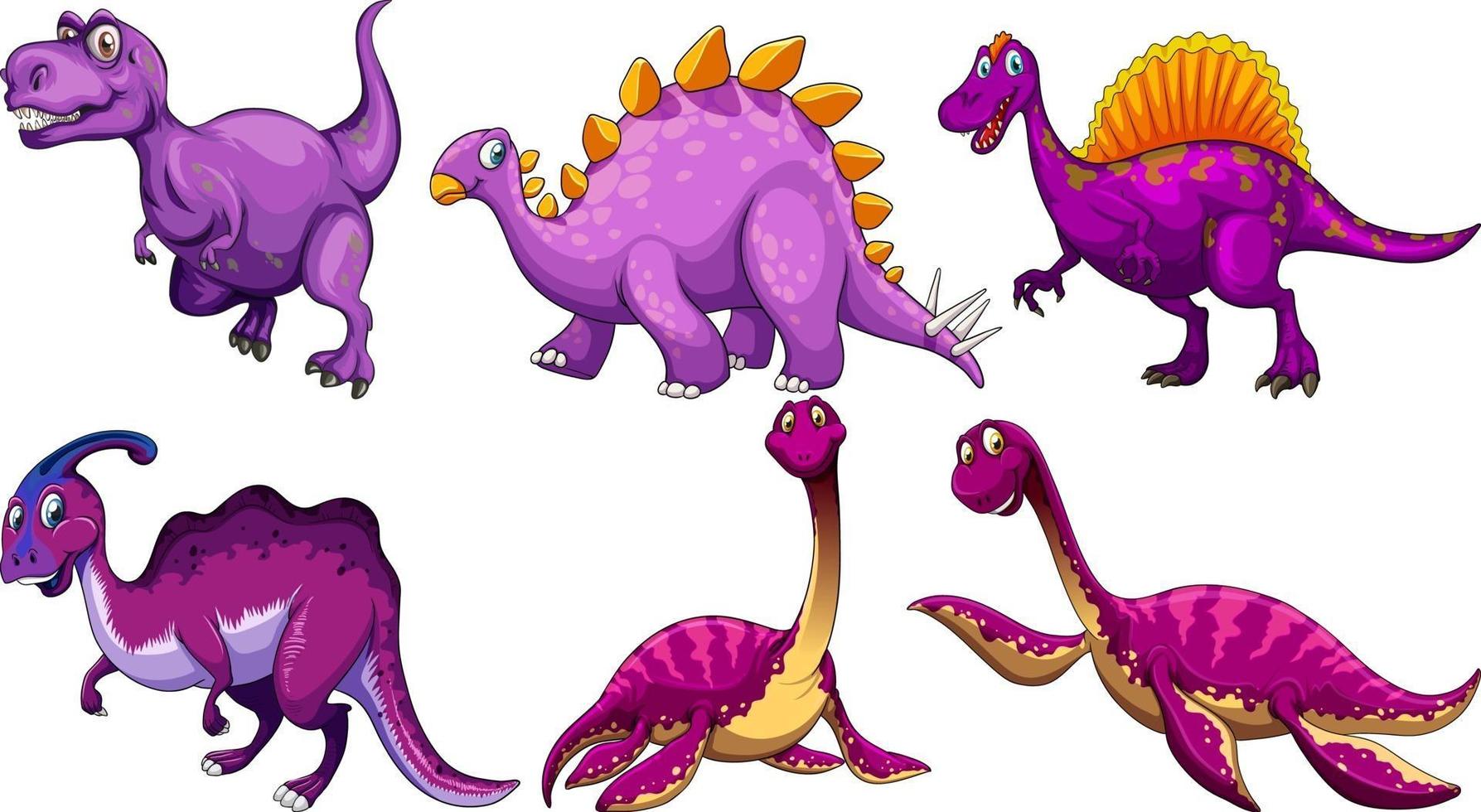 set van paarse dinosaurus stripfiguur vector