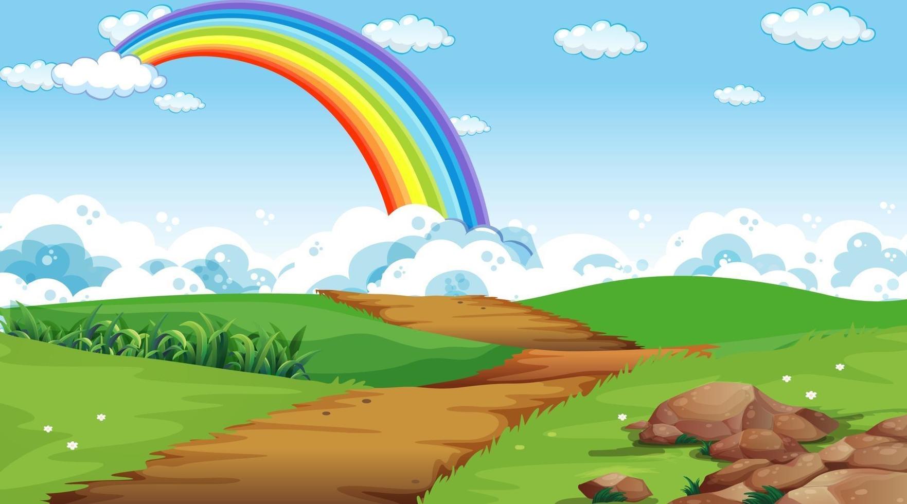 natuurpark scène achtergrond met regenboog in de lucht vector