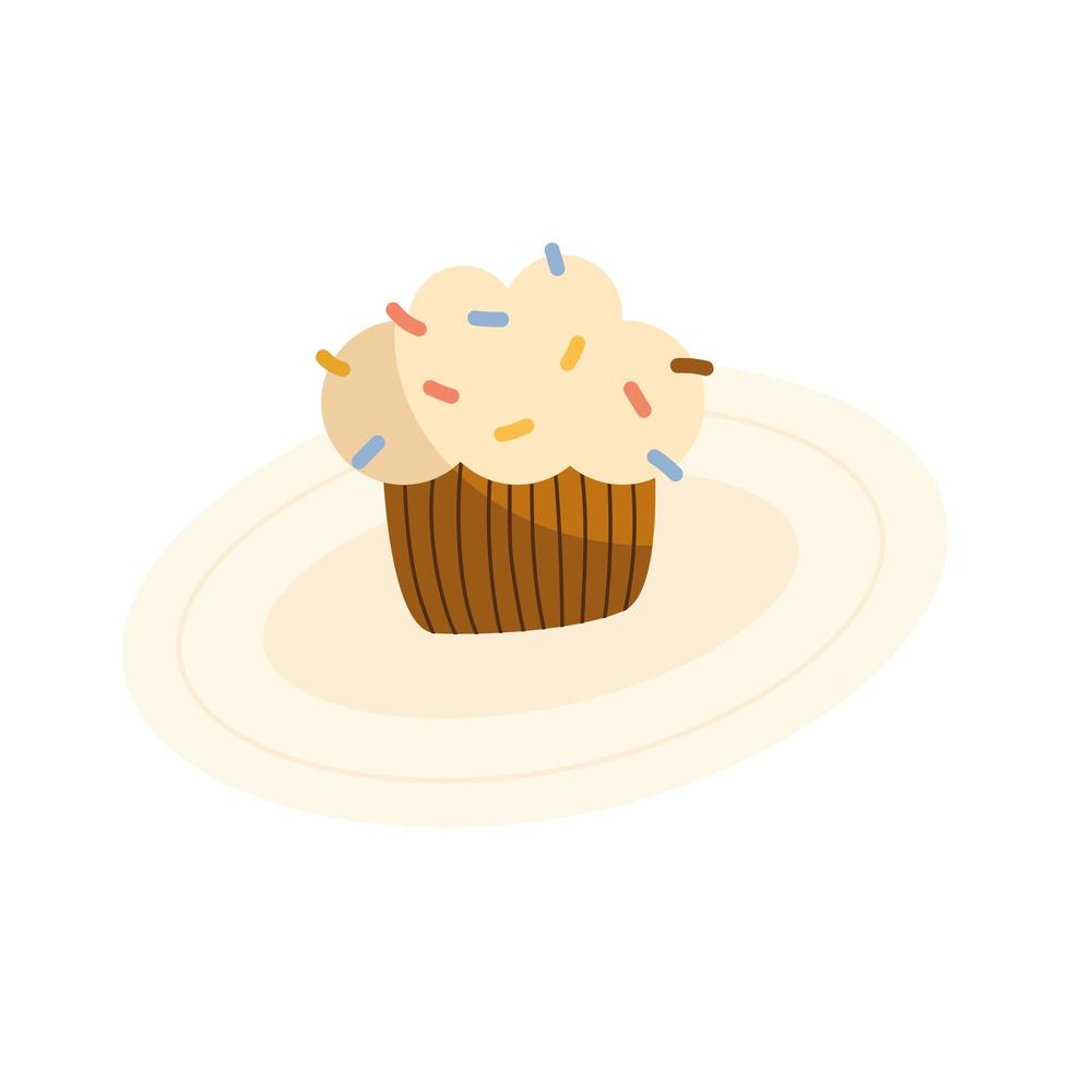 zoete cupcake in schotel geïsoleerd pictogram vector