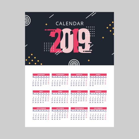 2019 Afdrukbare kalendervector vector