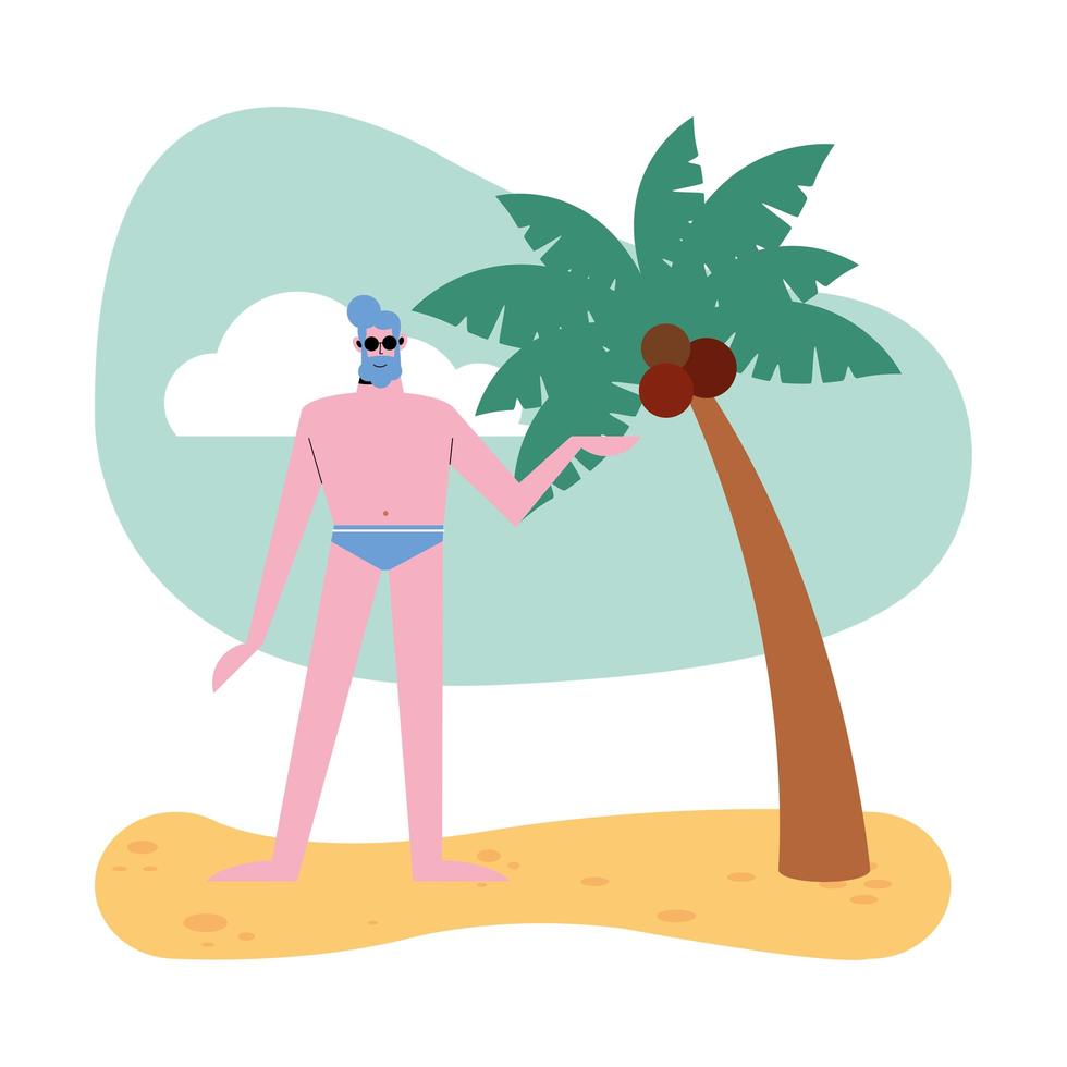 zomer man cartoon met badmode op strand vector design