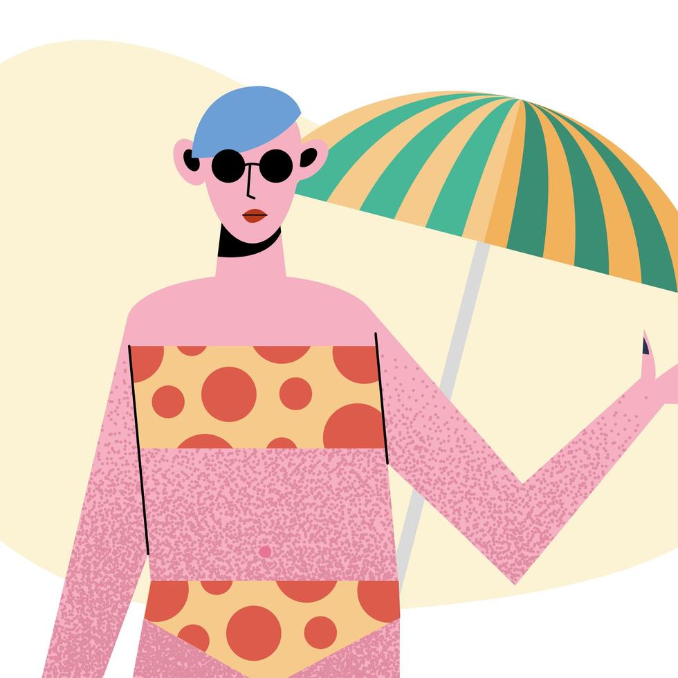 zomer vrouw cartoon met bikini en paraplu vector design