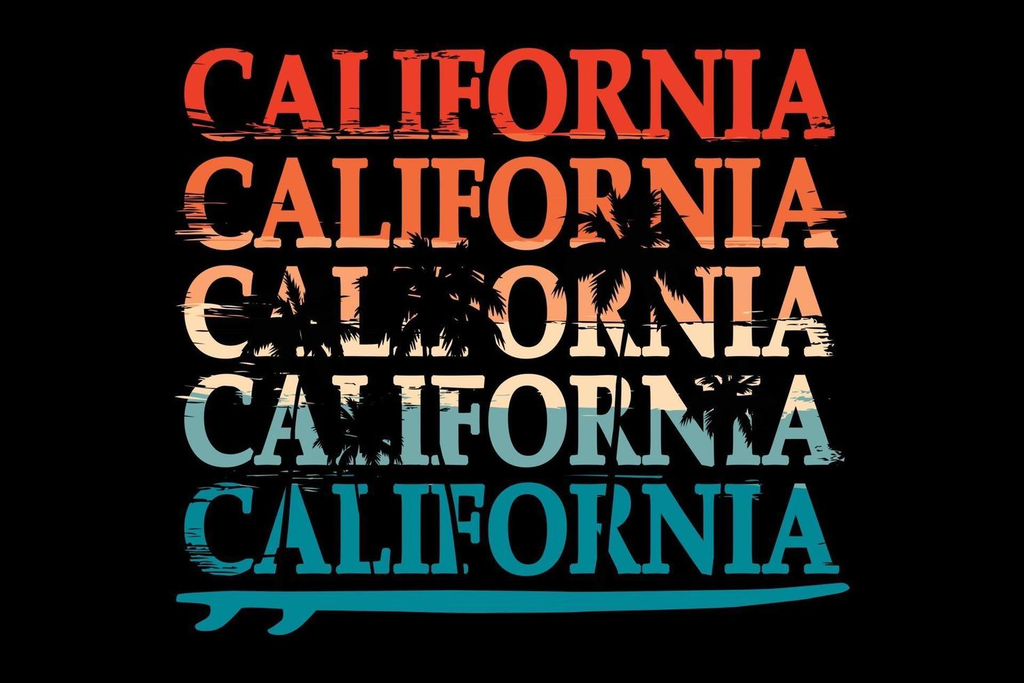 t-shirt typografie californië strand boom suft retro stijl vector