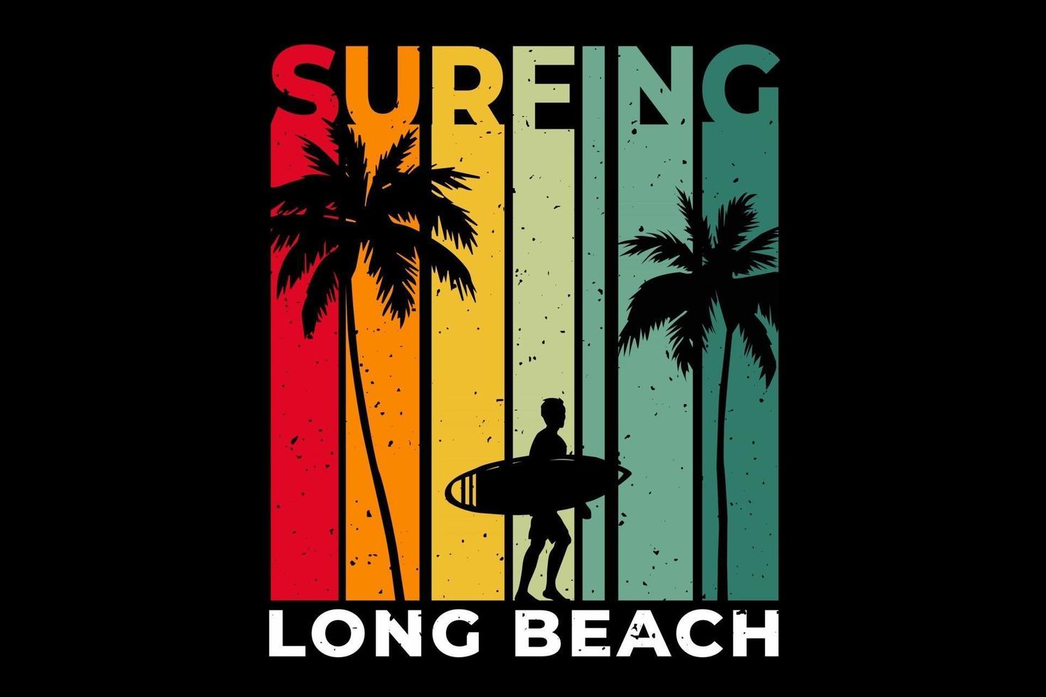 t-shirt strand surfen lang strand retro stijl vector