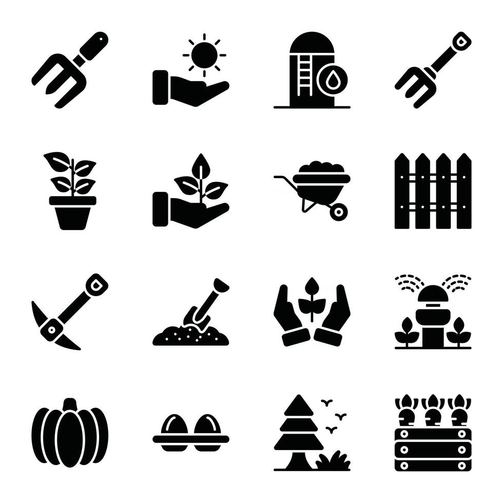 landbouw glyph pictogrammen sets vector