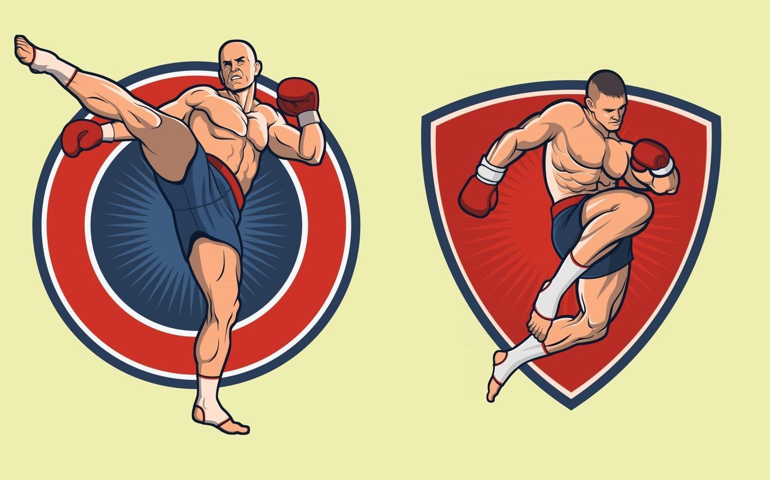 muay thai vechter set. de handschoenen en achtergronden kunnen worden vervangen vector