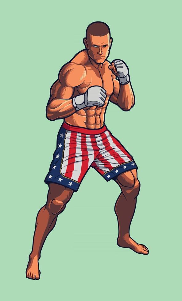 mma-jager die een korte broek met Amerikaanse vlag draagt. vector