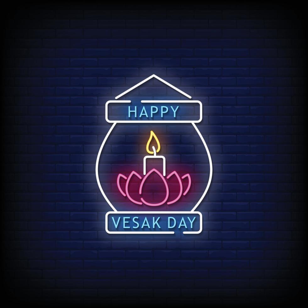 happy vesak day neonreclames stijl tekst vector