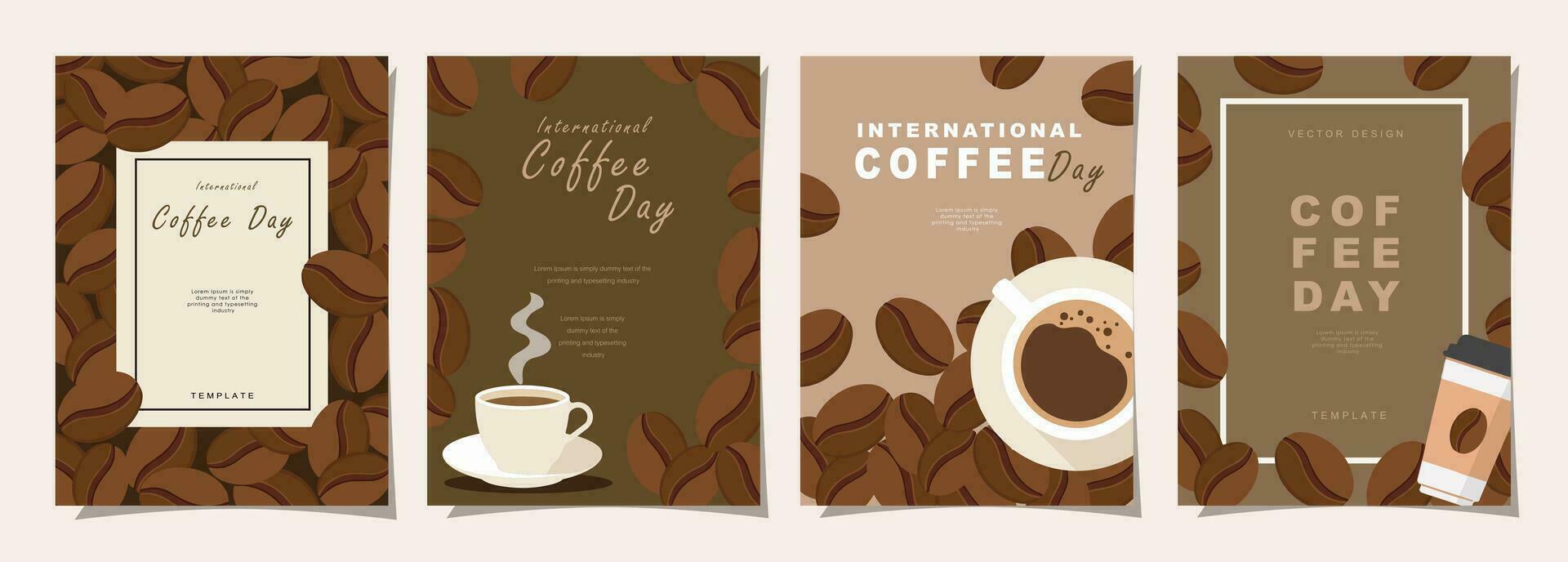 reeks van Internationale koffie dag banier, 1e oktober vakantie. meetkundig gemakkelijk minimalistisch horizontaal groet vlak stijl voor banier, poster, achtergrond. vector illustratie.