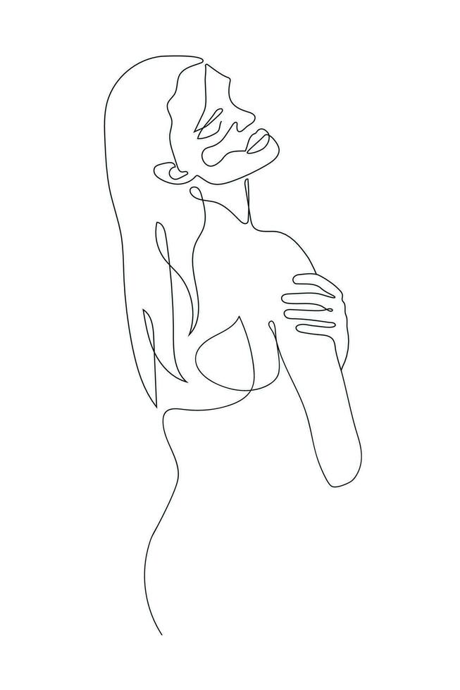 silhouet van mooi vrouw met lang haar. een lijn tekening. minimalisme. vector illustratie