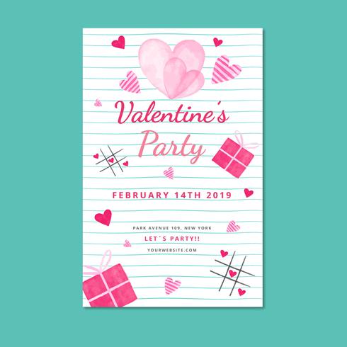 Cute Valentine's Poster sjabloon met blad en harten vector