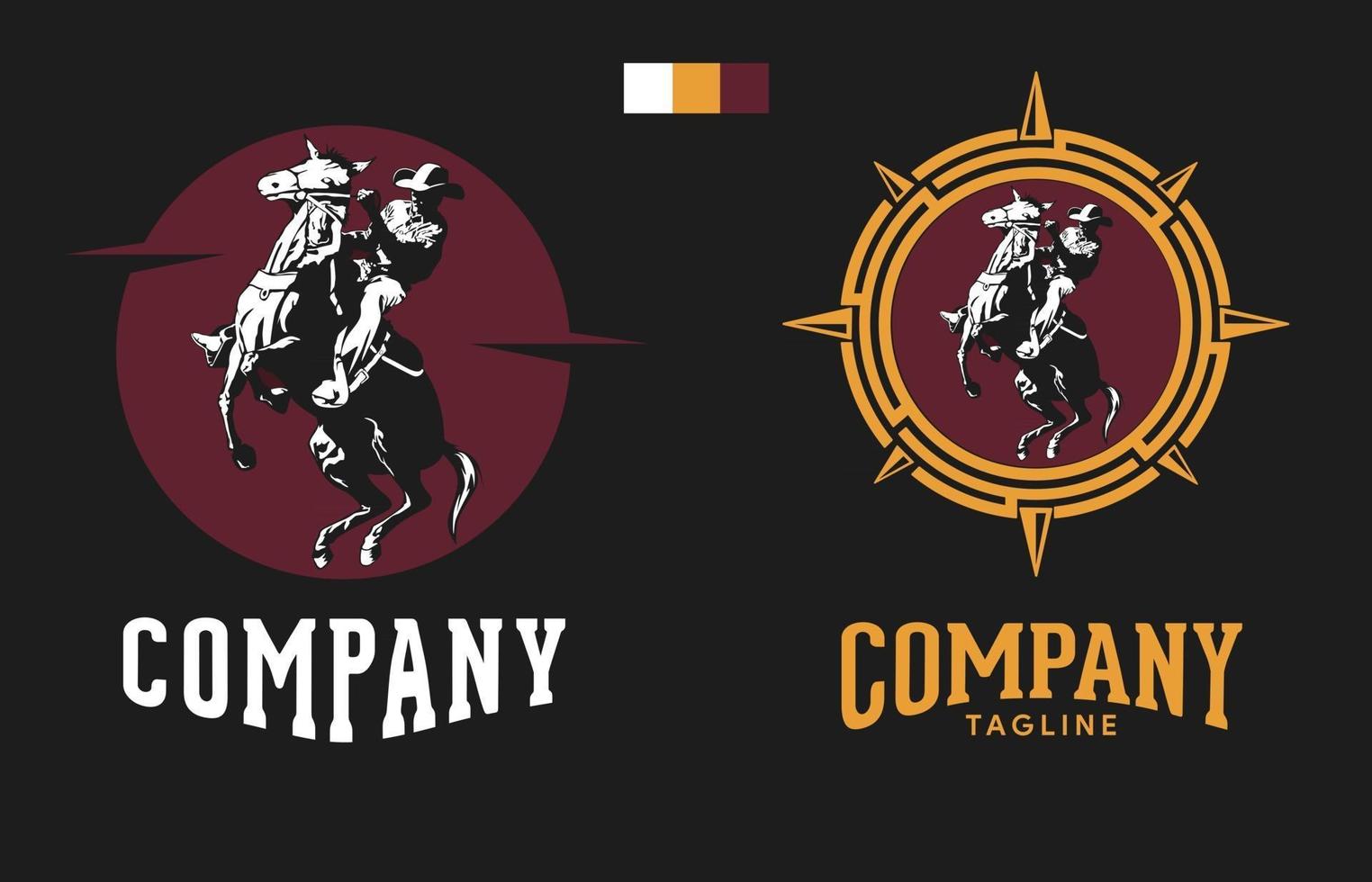 cowboy logo paardrijden ik paard met hoed, vintage en rustieke avontuur set logo sjabloon vector