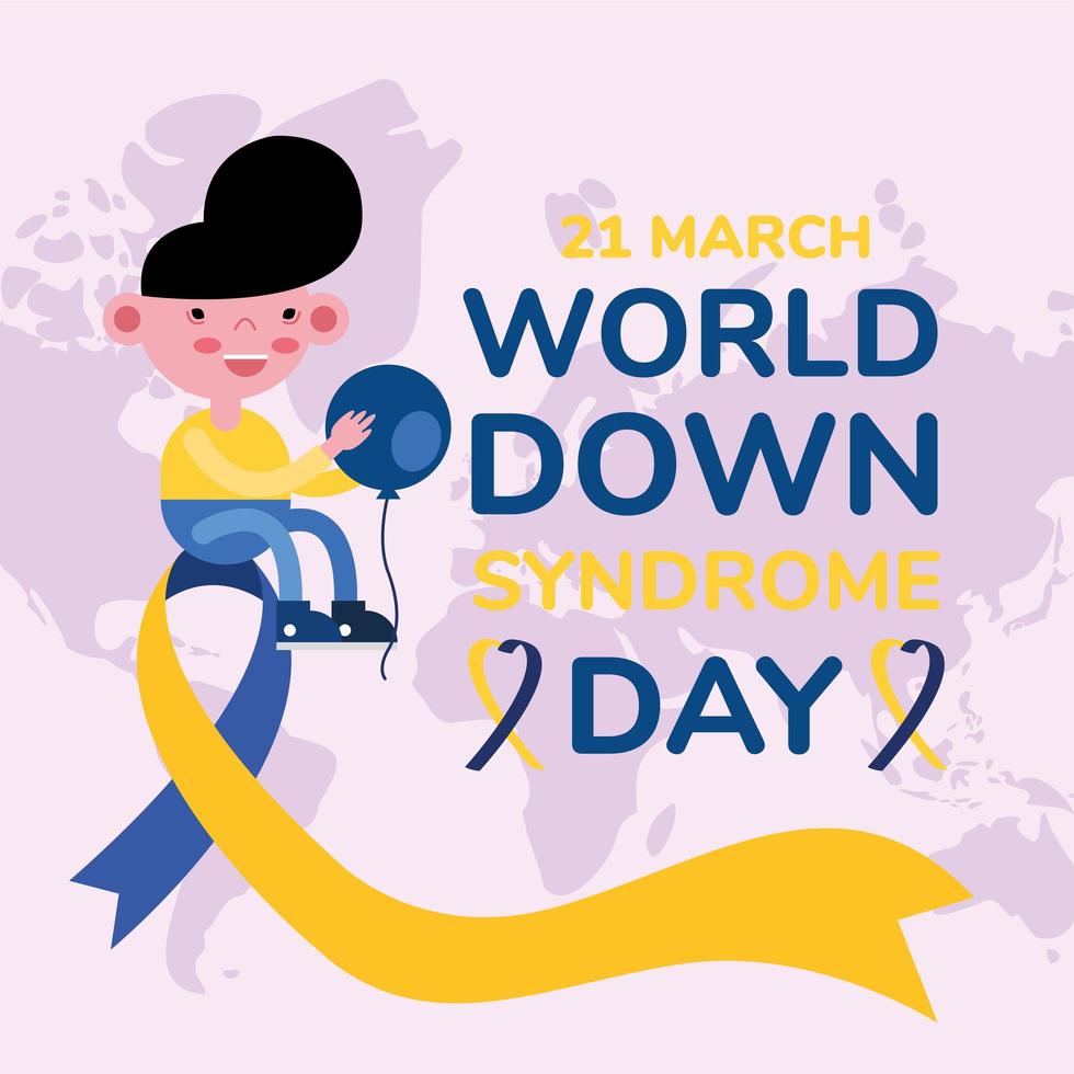 world down sindrome dag campagne poster met kleine jongen zittend in lint vector