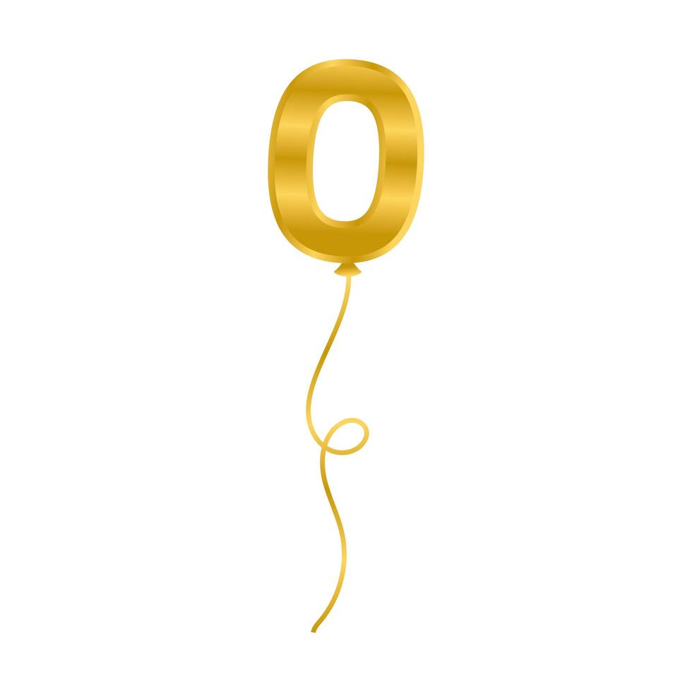 ballon helium gouden met nummer nul zwevend vector