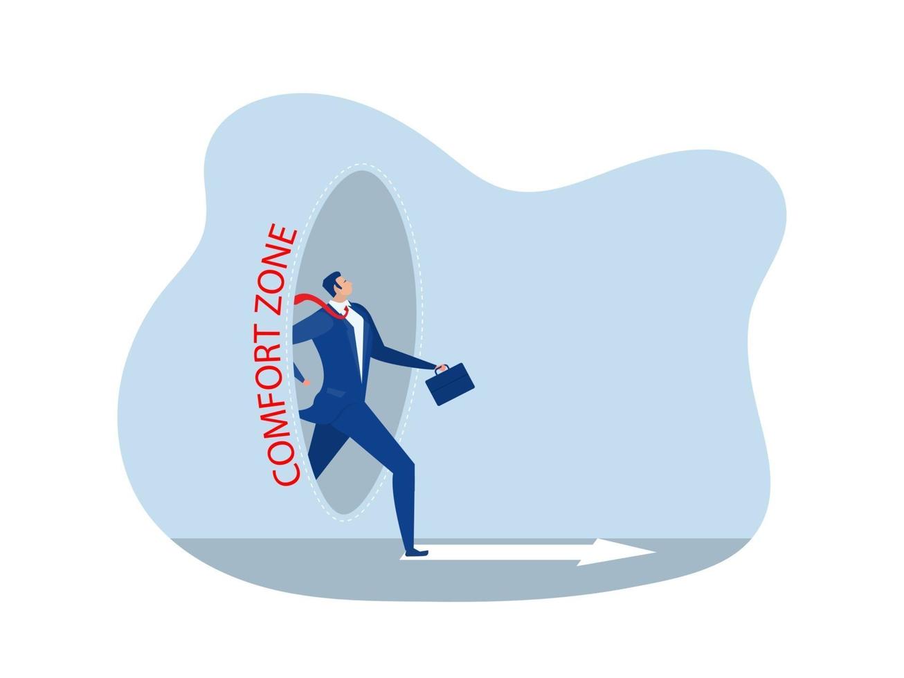 zakenman stap uit de comfortcirkel voor nieuw succes. comfort zone concept vector illustrator