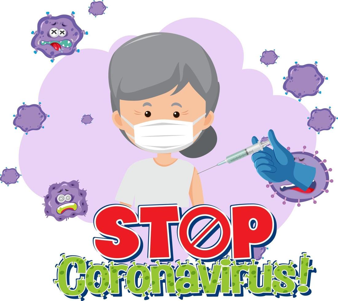 stop coronavirusbanner met patiënt die medisch masker draagt vector