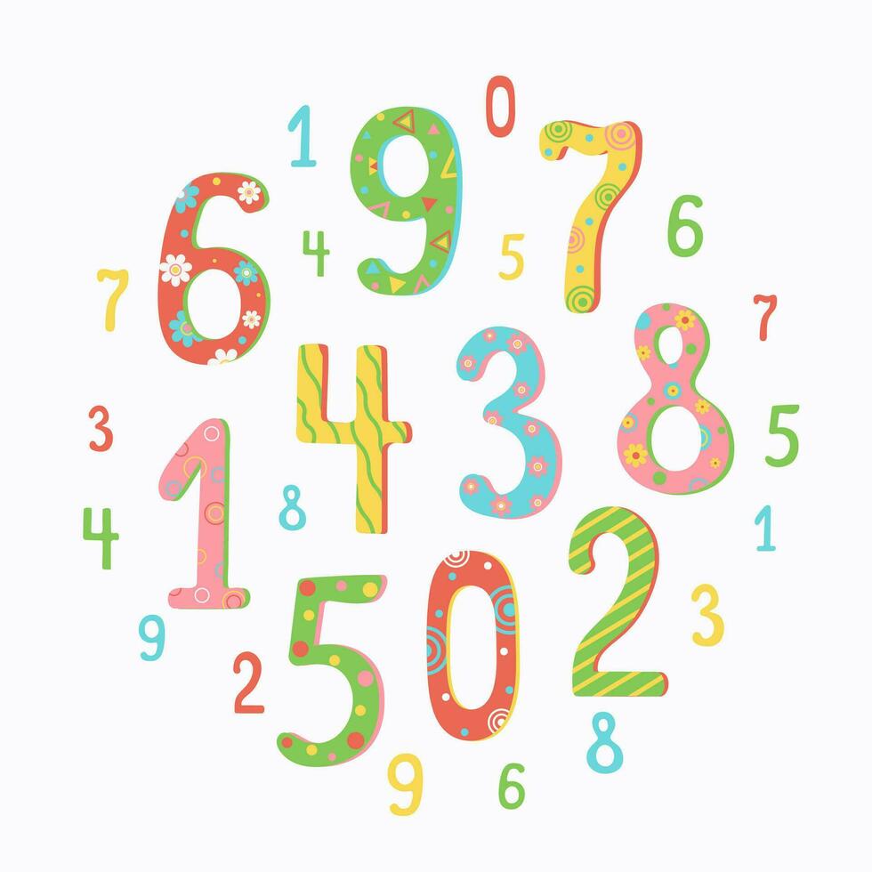 de getallen zijn veelkleurig. verjaardag, datum. verscheidenheid van nummers. vector illustratie, achtergrond geïsoleerd.