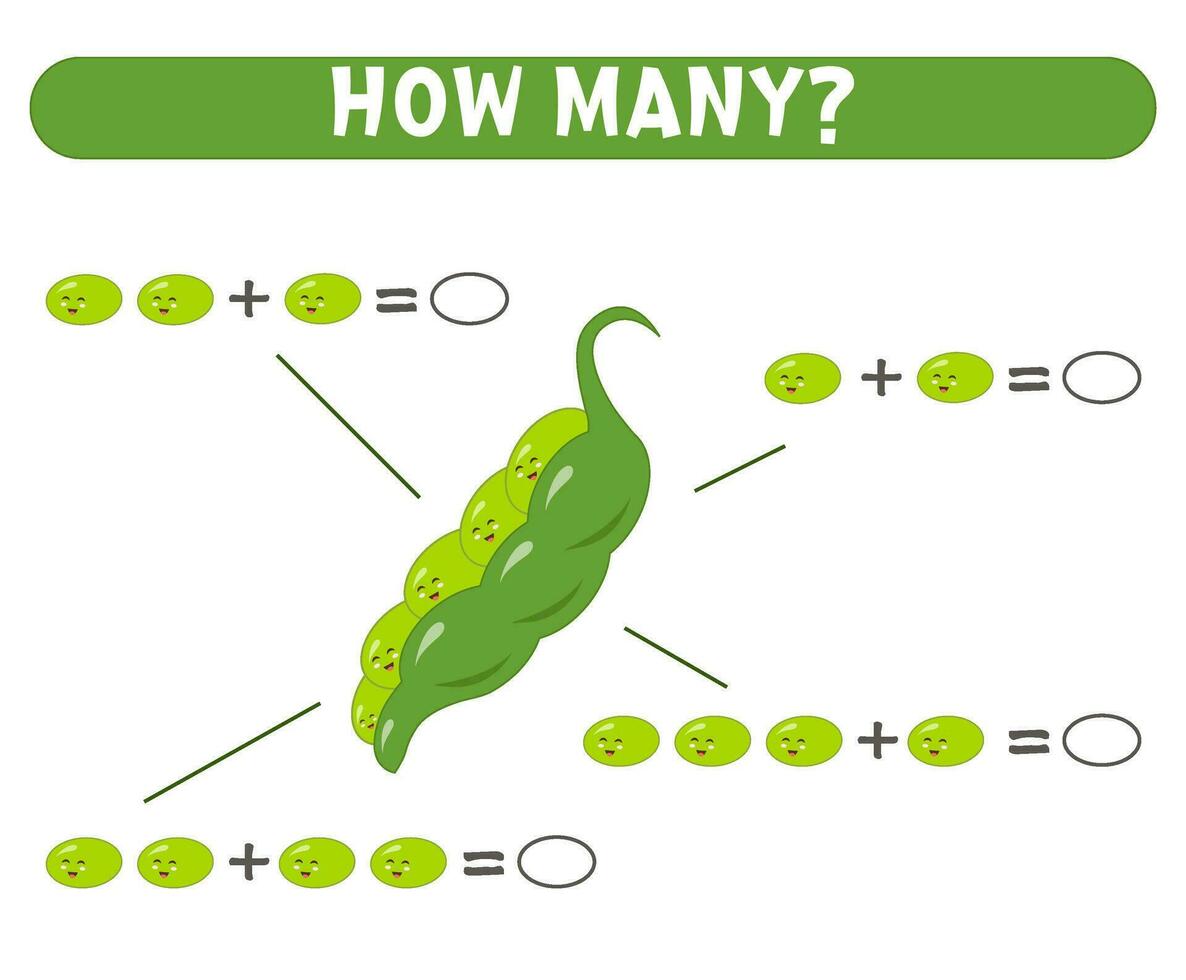 wiskunde spel voor kinderen. tellen schattig groen erwten. afdrukbare werkbladen. vector