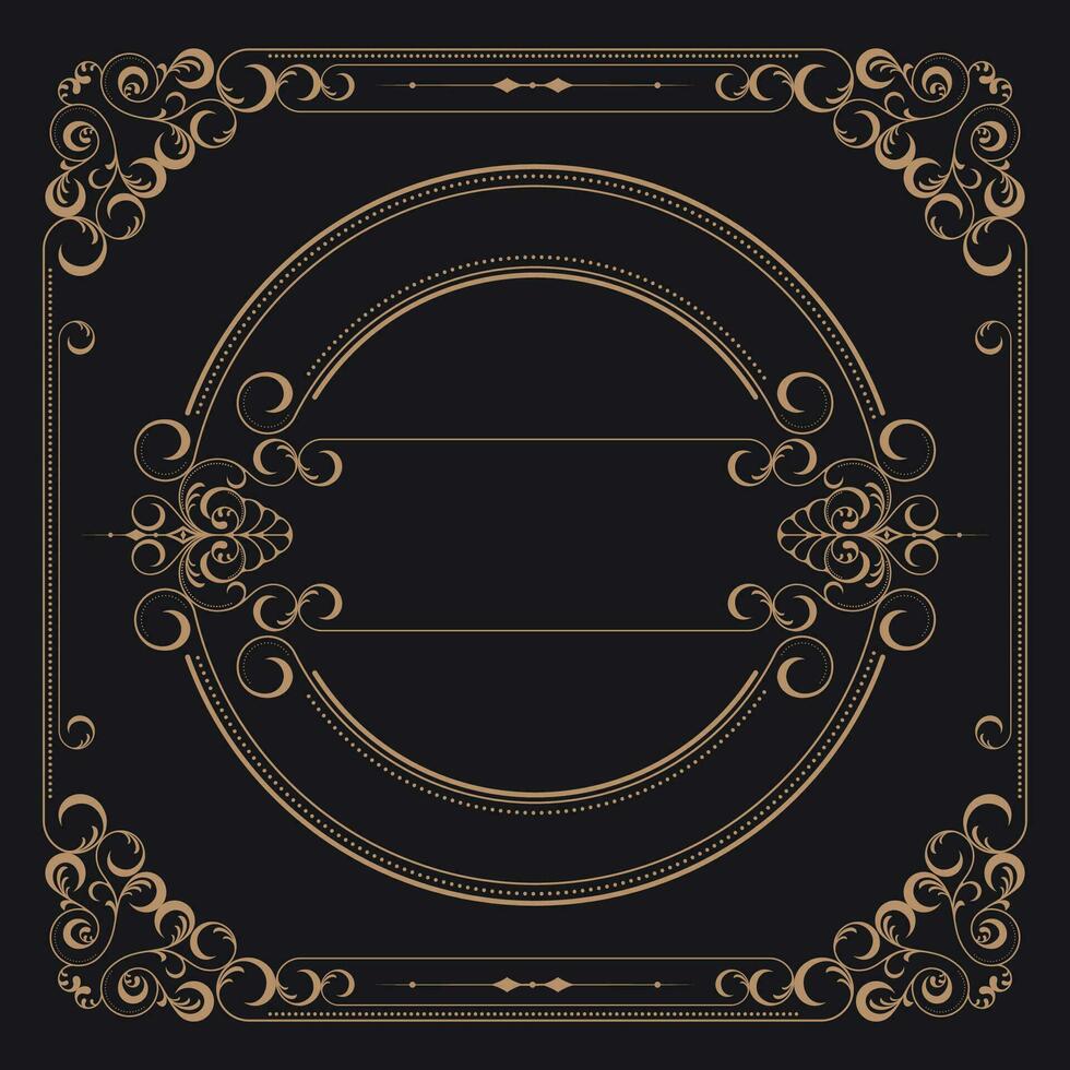 goud grens kader reeks met sier- hoek lijnen en ornament cirkels binnen, vector kader decoratie patroon stijl. Thais stijl gevormde ontwerp kader kader