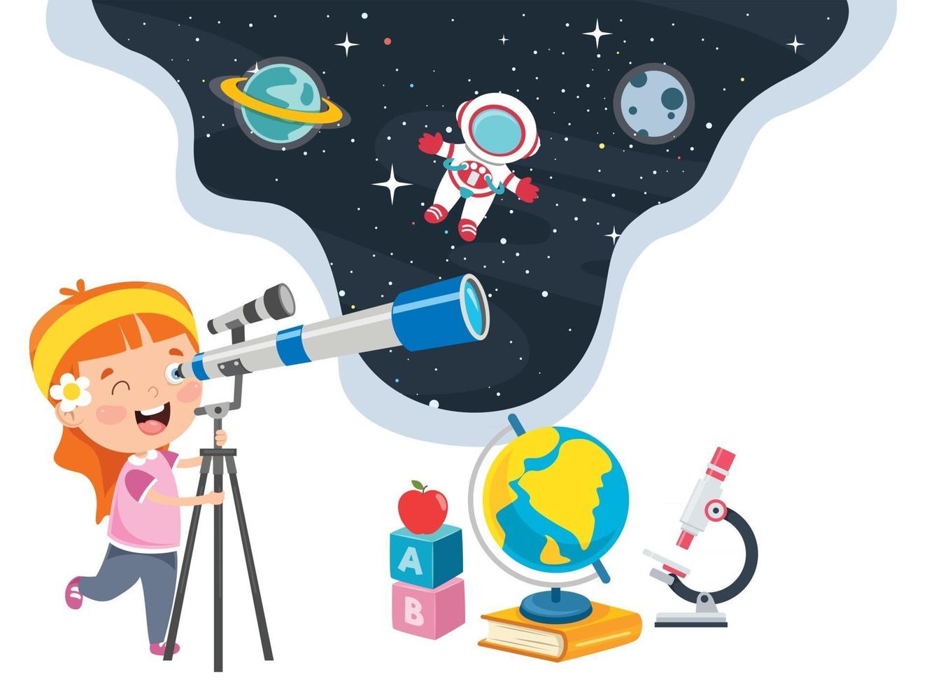 kind dat telescoop gebruikt voor astronomisch onderzoek vector