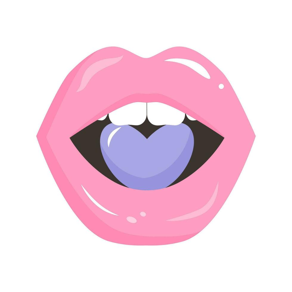 Open mond met hart in het. roze lippen met een hart. vector