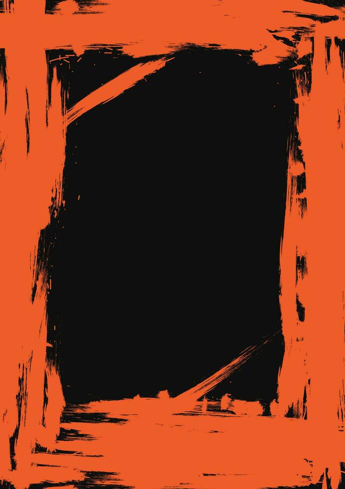 abstract oranje grunge borstel beroerte kader afbeelding Aan zwart achtergrond vector illustratie