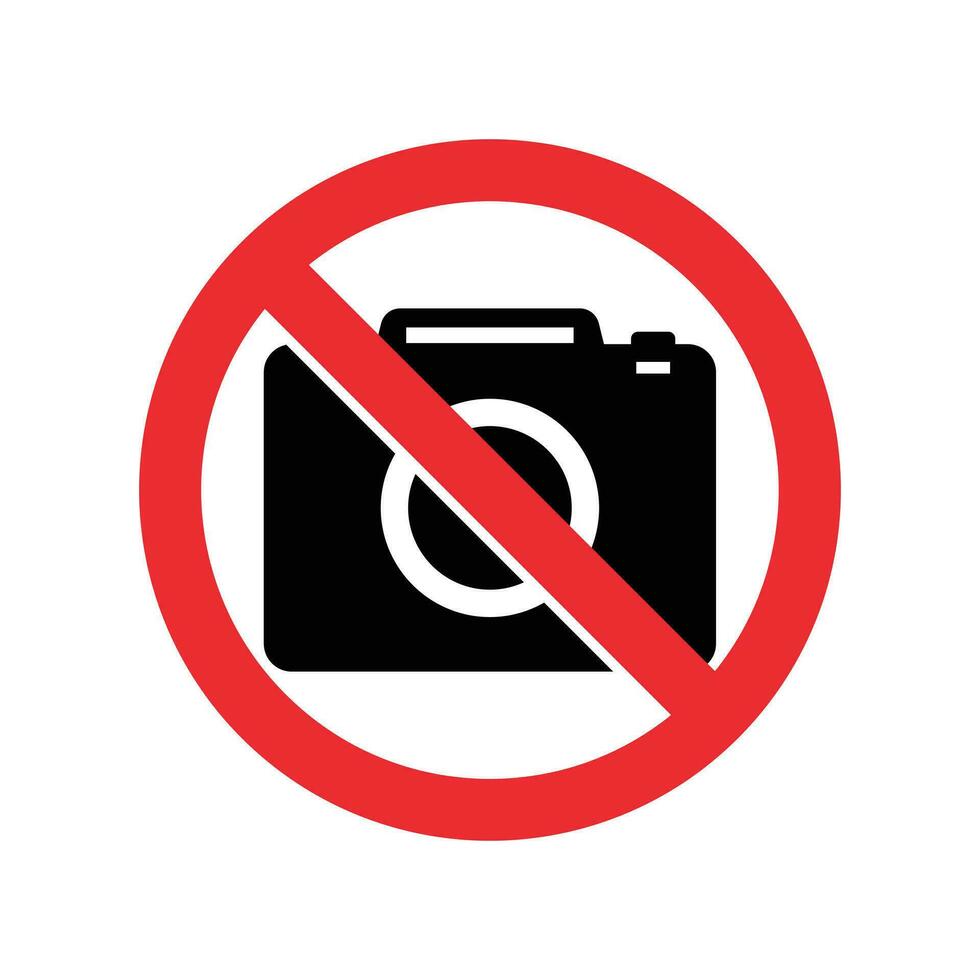 Nee fotografie teken, Doen niet vastleggen foto, rood signaal voor fotograaf, beperkt Oppervlakte, Nee camera icoon, Nee video opnemen, vector illustratie