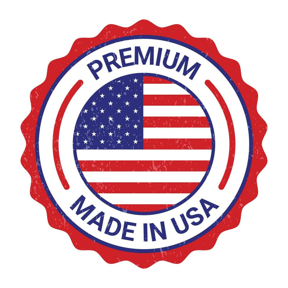 gemaakt in Verenigde Staten van Amerika stempel, gemaakt in de Verenigde Staten van Amerika label, premie kwaliteit insigne, origineel Product door Verenigde staten van Amerika, nationaal vlag vector, met grunge structuur vector illustratie