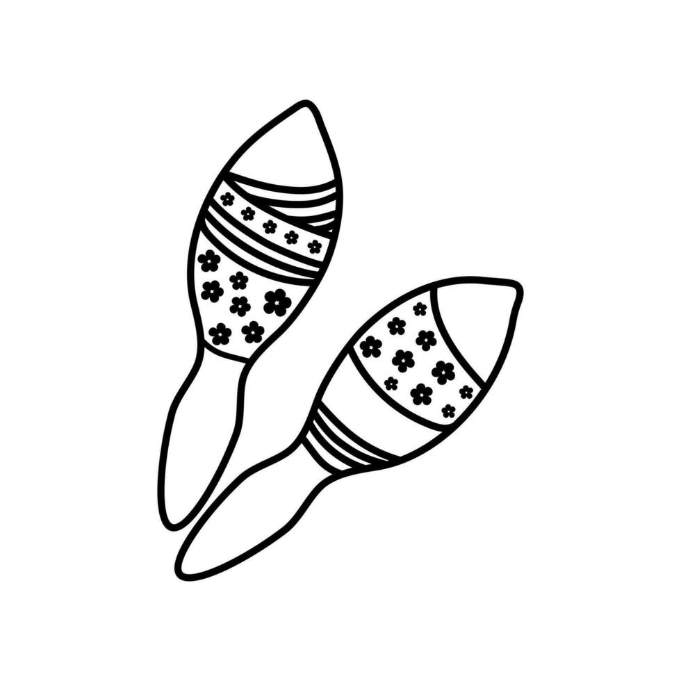 hand- getrokken gemakkelijk tekening maracas icoon. een paar- van maracas versierd met bloemen ornament en strepen. geïsoleerd Aan wit achtergrond. vector
