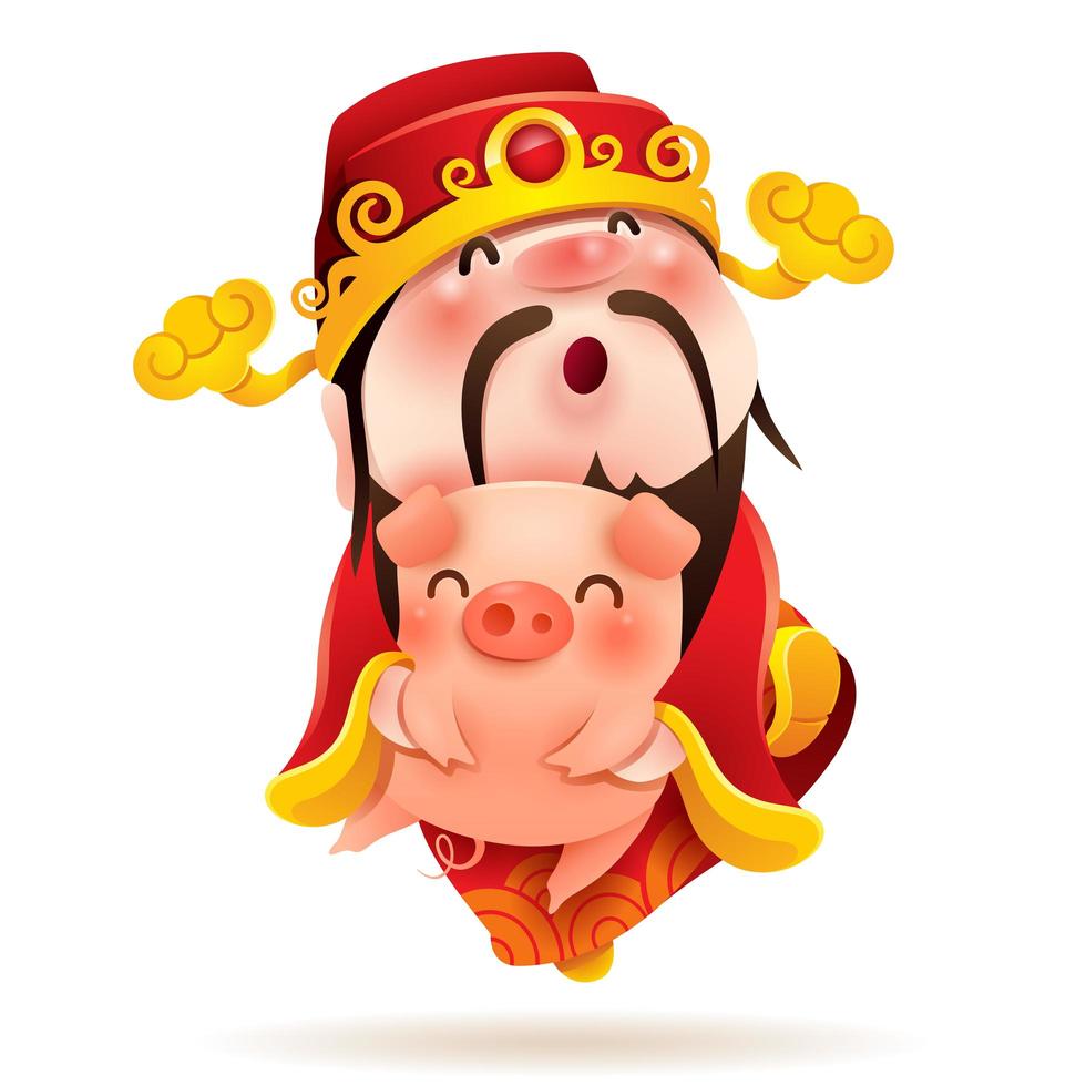 Chinese God of Wealth and Little Pig vector