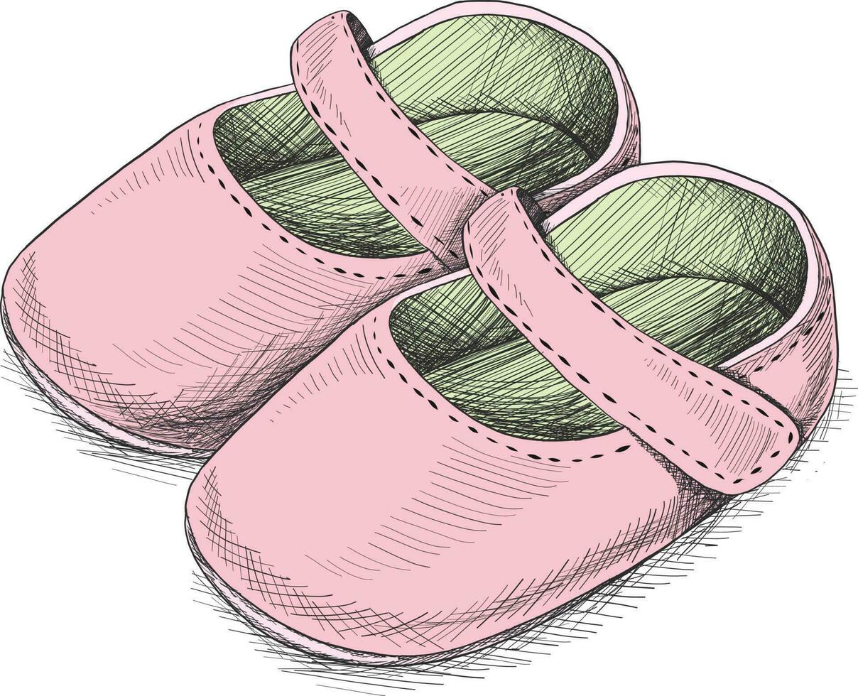 vector hand- getrokken baby meisje kinderwagen schoenen. ontwerp element voor baby douche uitnodigingen, verjaardag kaart of doop ceremonie.