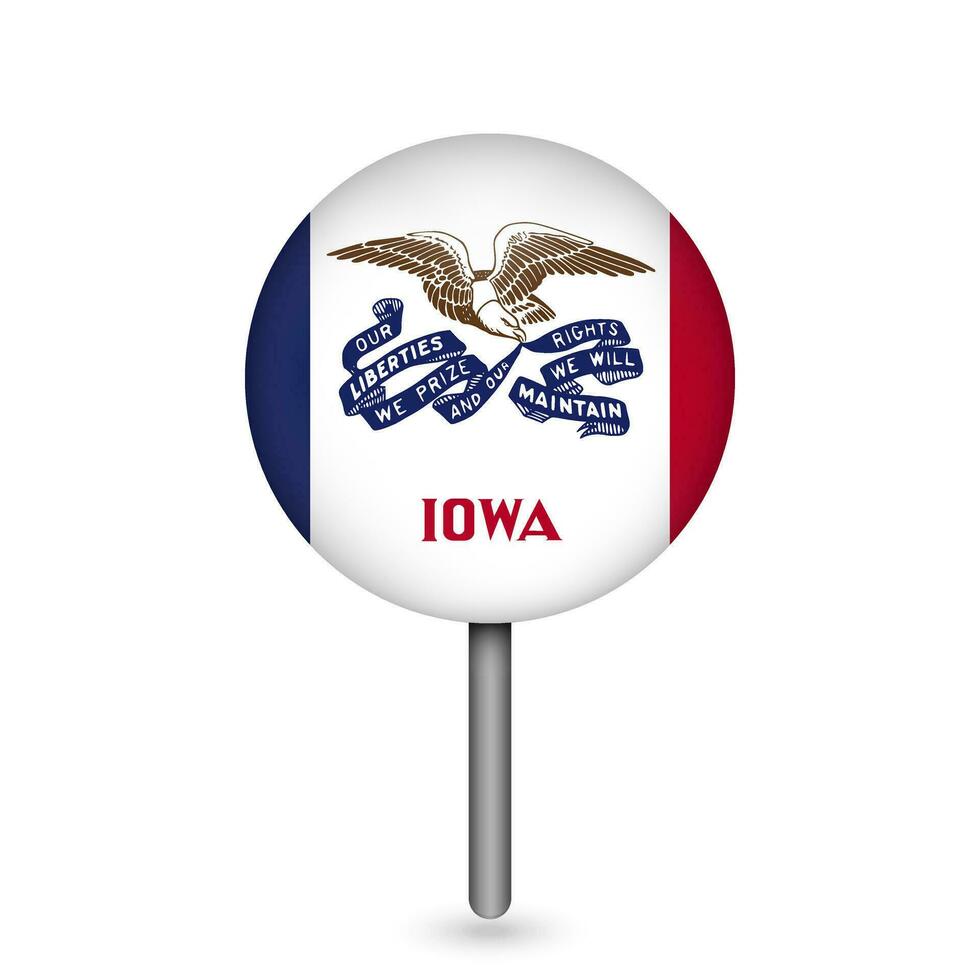 kaart wijzer met vlag van Iowa. vector illustratie.