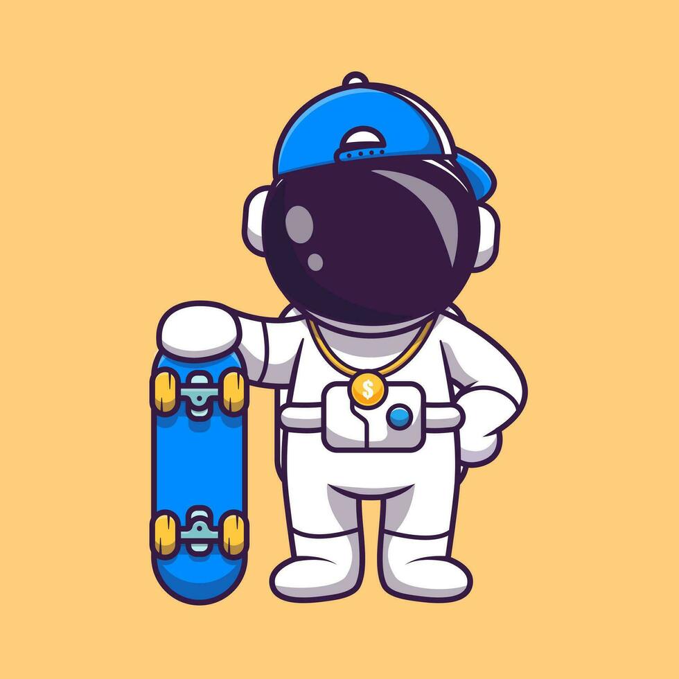 schattig koel astronaut met skateboard tekenfilm vector icoon illustratie. wetenschap sport icoon concept geïsoleerd premie vector. vlak tekenfilm stijl