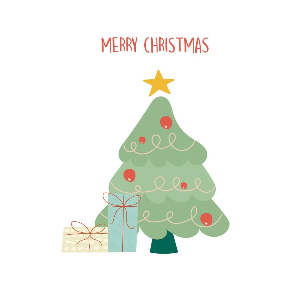 achtergrond van een Kerstmis boom en hand- getrokken cadeaus vector