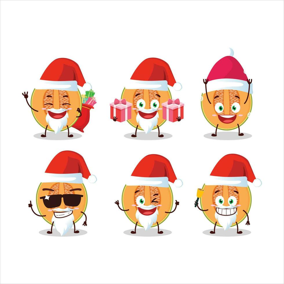 de kerstman claus emoticons met plak van meloen tekenfilm karakter vector